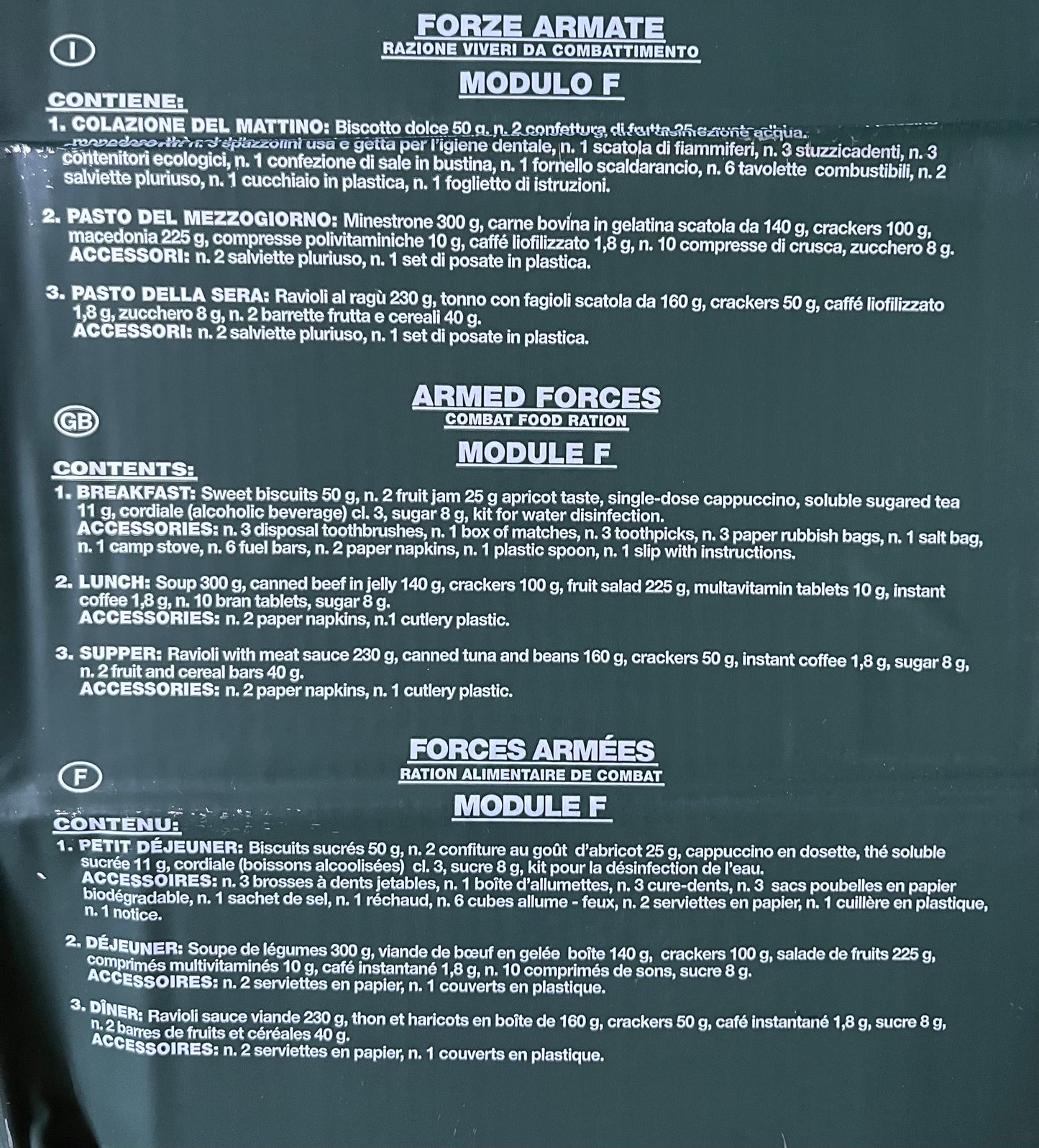Ration de combat italienne module F