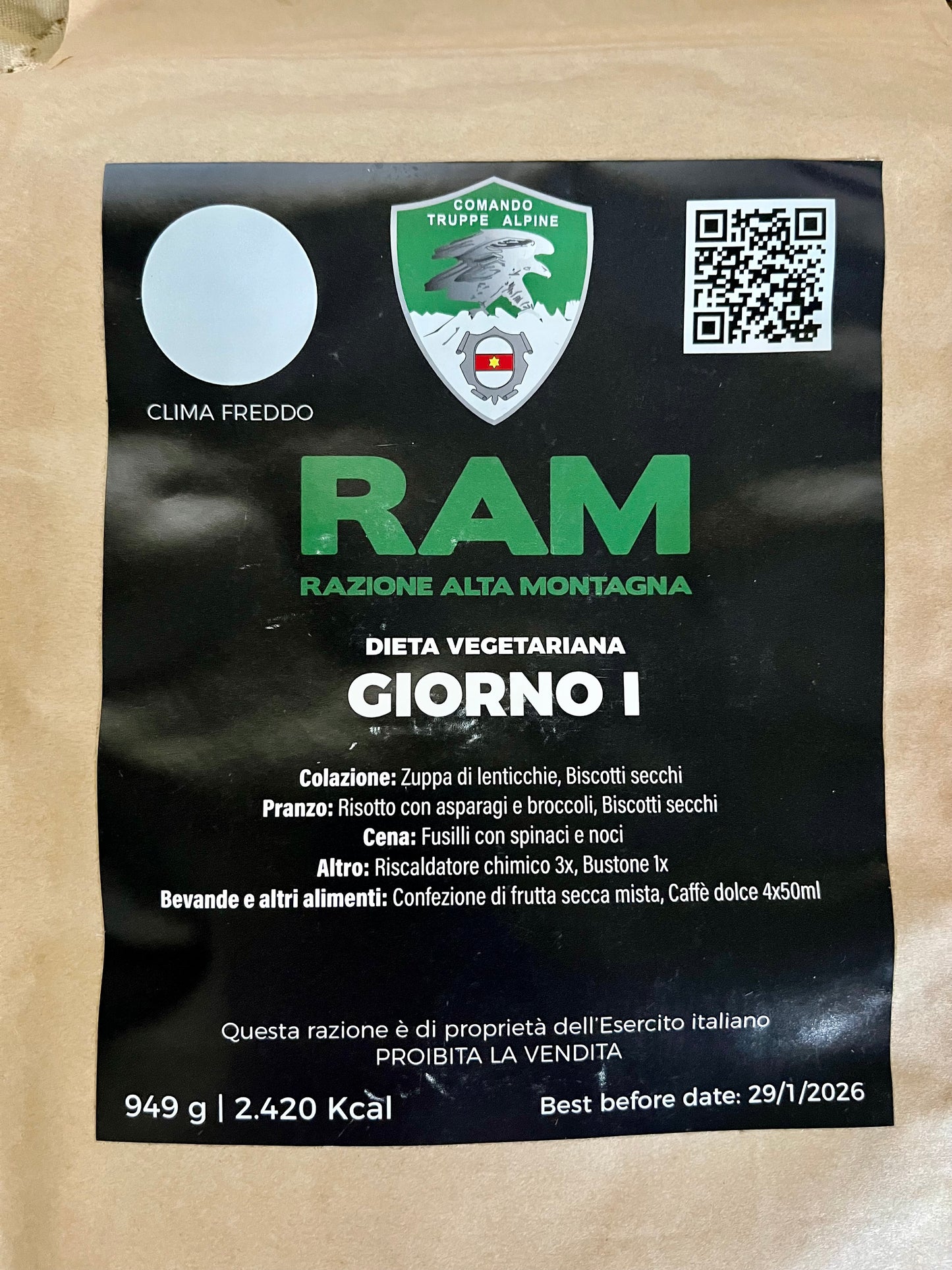 Ration italienne troupe commando alpin - Menu 1