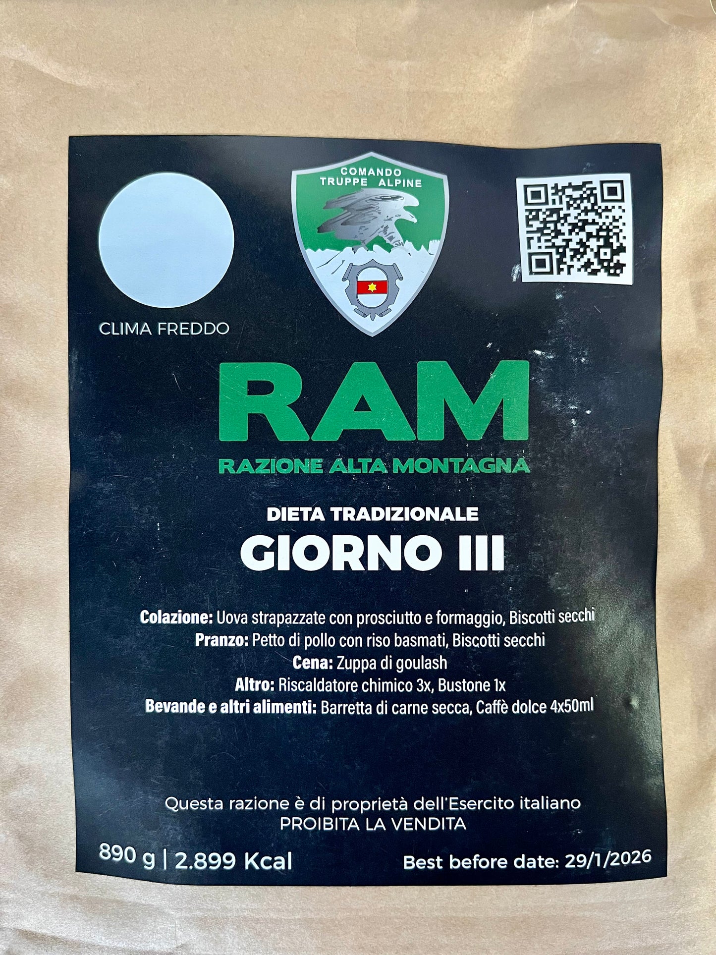 Ration italienne troupe commando alpin - Menu 3
