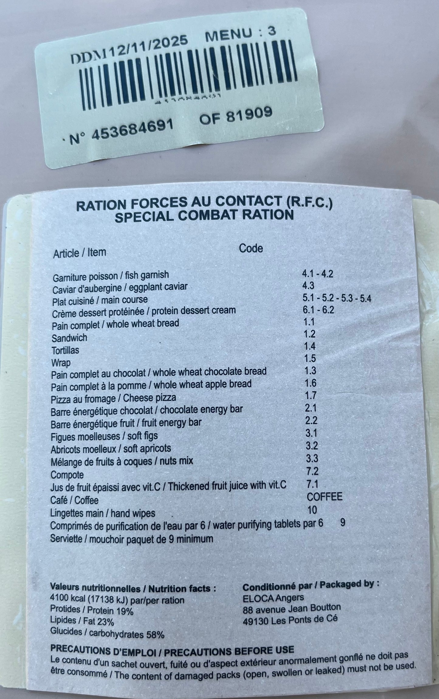 Ration française Forces au Contact [RFC]